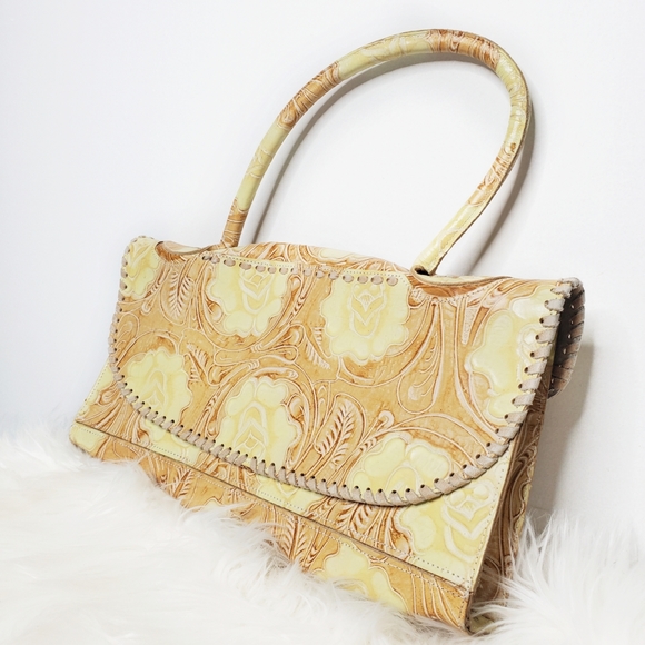 Carla Mancini Handbags - Carla Mancini | RARE 100% Leather Floral Handbag Yellow / Orange